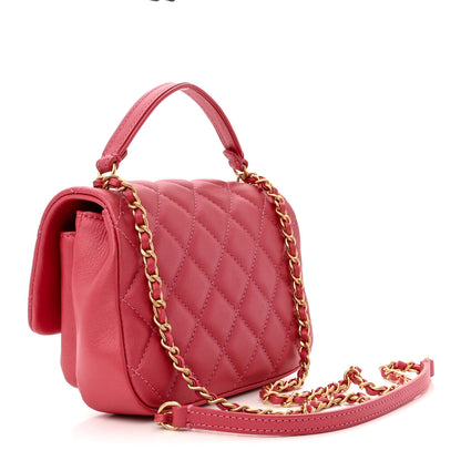 Chanel Metallic Calfskin Quilted Top Handle Flap Dark Pink 3 of 10