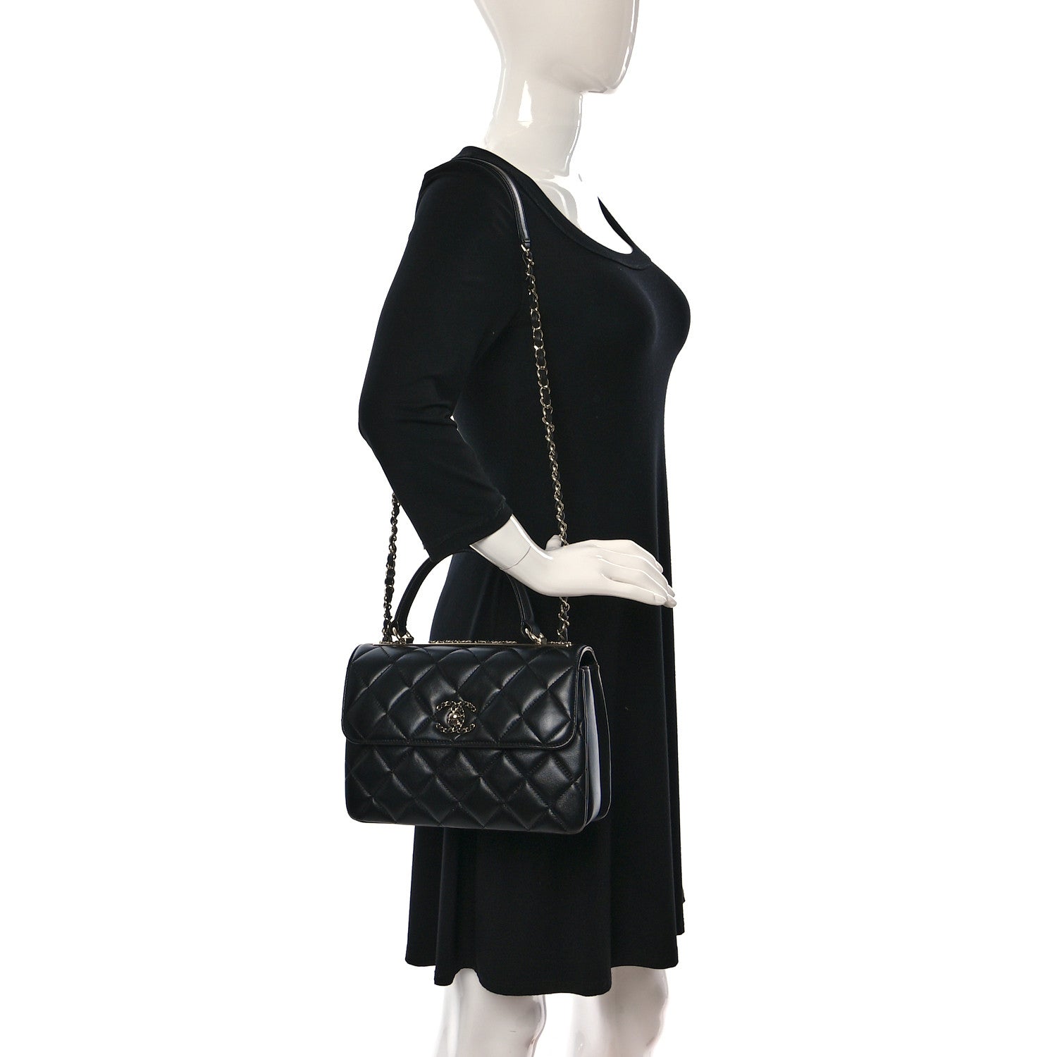 Chanel Lambskin Quilted Small Trendy CC Chain Dual Handle Flap Bag Black 2 of 9