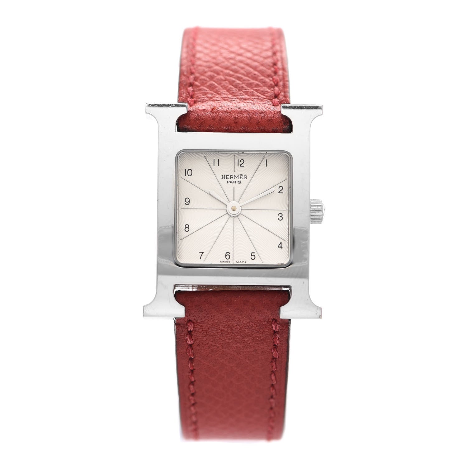 Hermes Stainless Steel Epsom 21mm Heure H Hour Quartz Watch Rouge 1 of 6