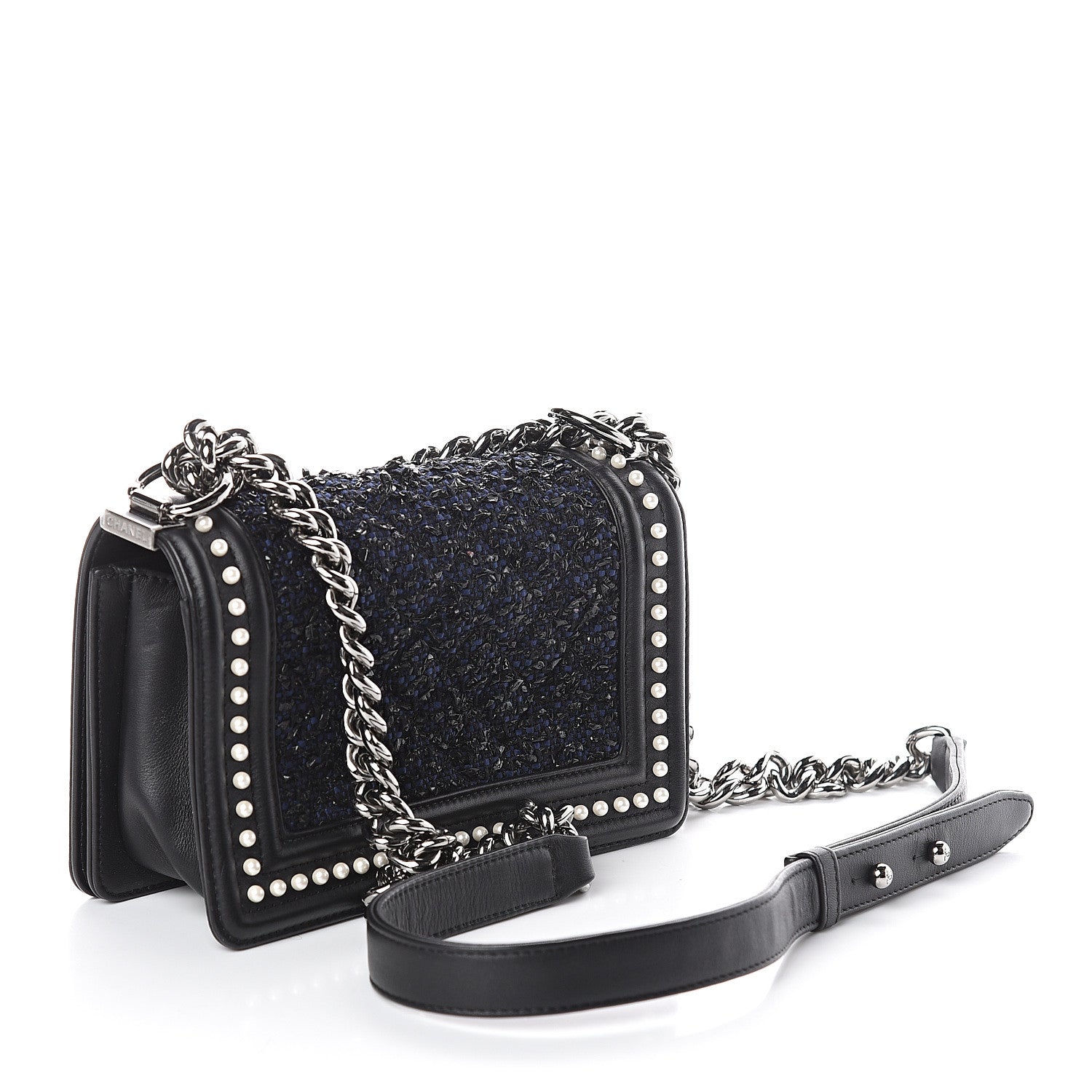 Chanel Calfskin Pearl Tweed Small Boy Flap Black 2 of 8