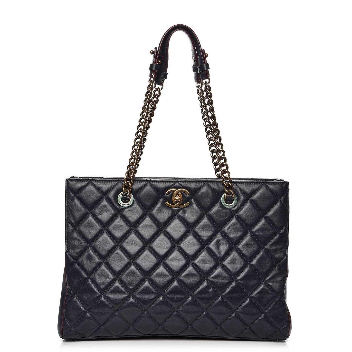 Calfskin Quilted Tote Dark Navy Red