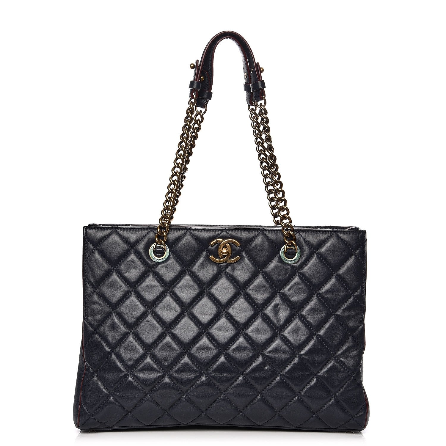 Chanel Calfskin Quilted Tote Dark Navy Red 1 of 18