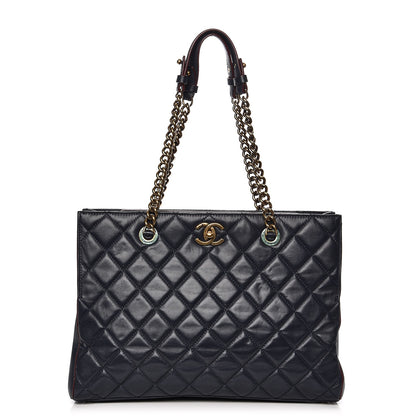 Chanel Calfskin Quilted Tote Dark Navy Red 1 of 18