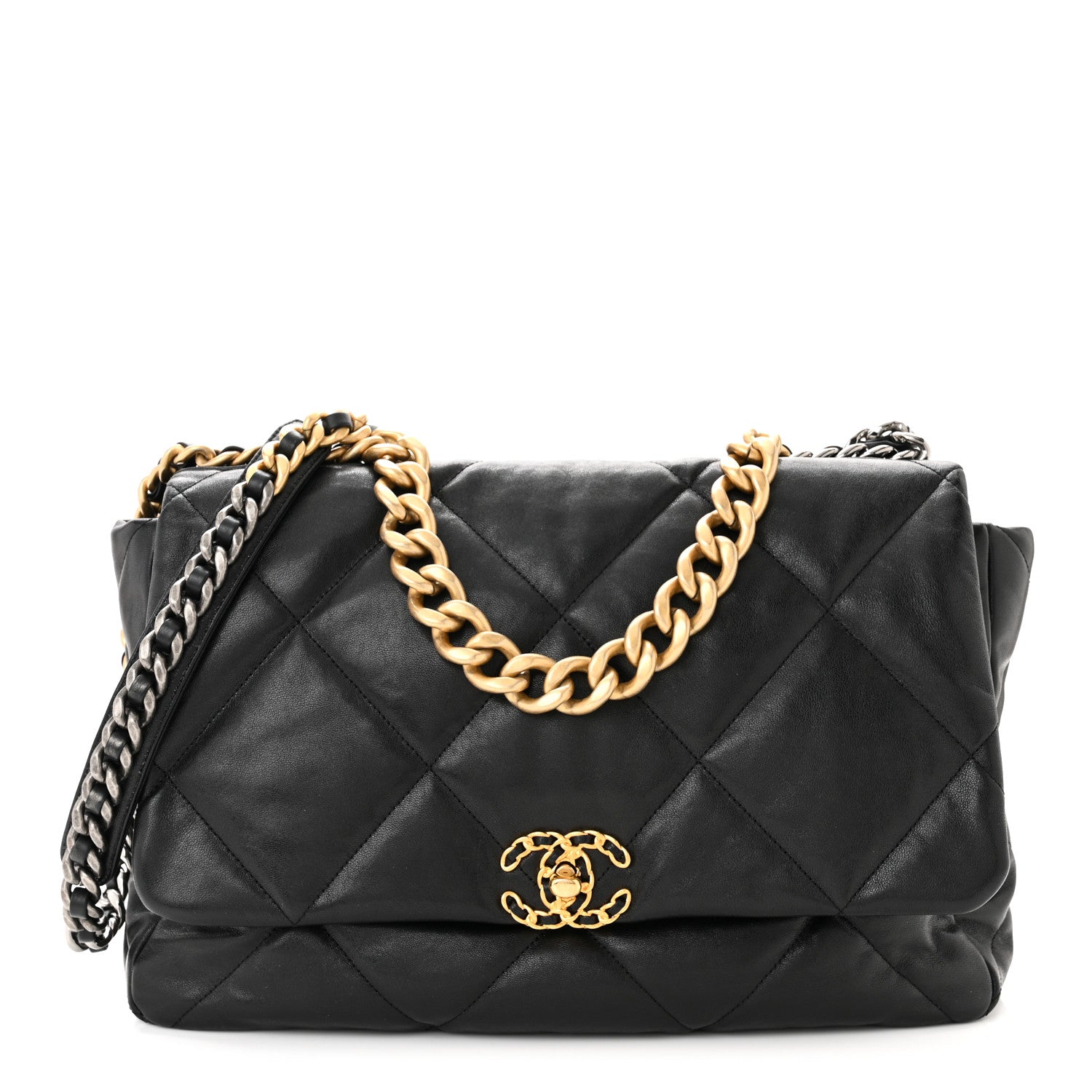 image of CHANEL Goatskin Quilted Maxi Chanel 19 Flap in the color Black by FASHIONPHILE