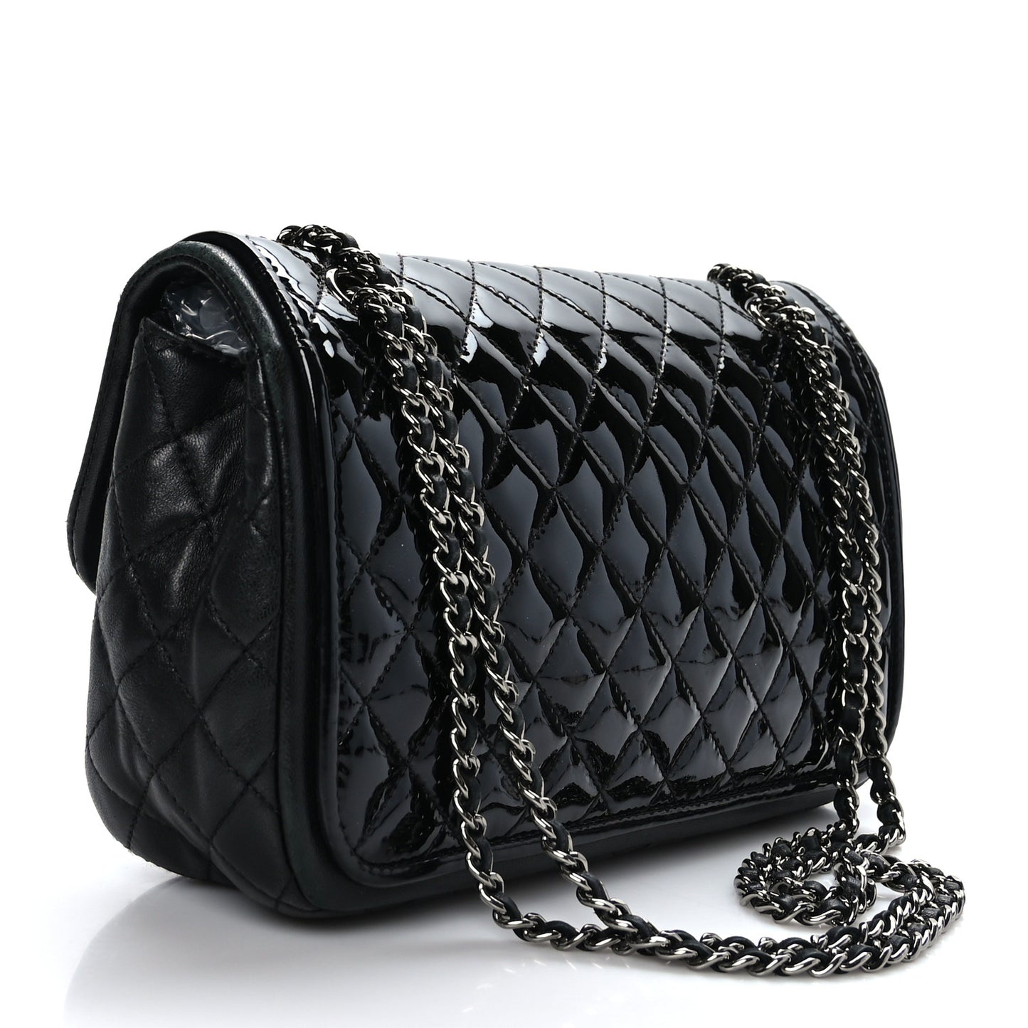 Patent Quilted Jumbo Classic Twist Flap Bag Black