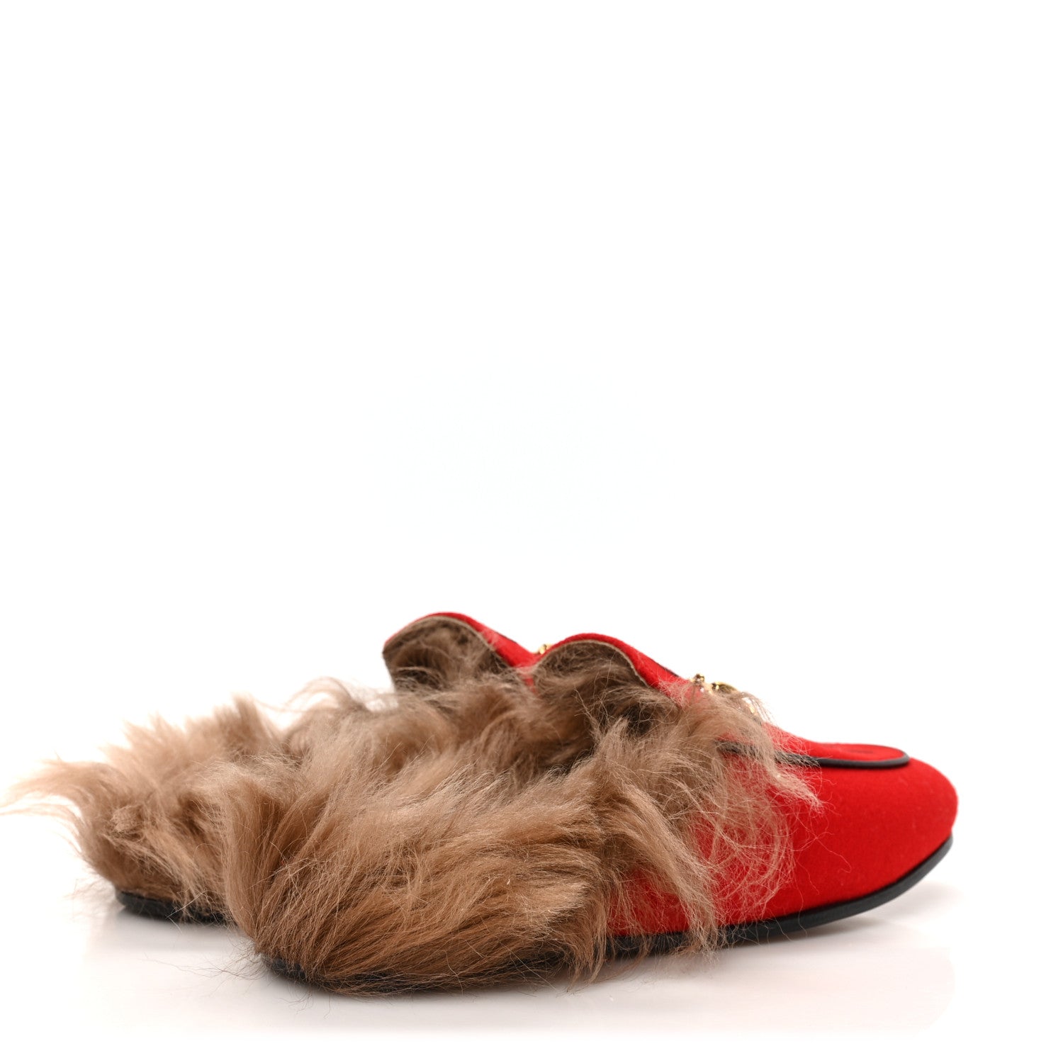 Gucci Aston Felt Fur Gucci 100 Womens Princetown Slippers 36 Hibiscus Red Black 4 of 8