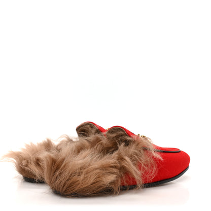 Gucci Aston Felt Fur Gucci 100 Womens Princetown Slippers 36 Hibiscus Red Black 4 of 8