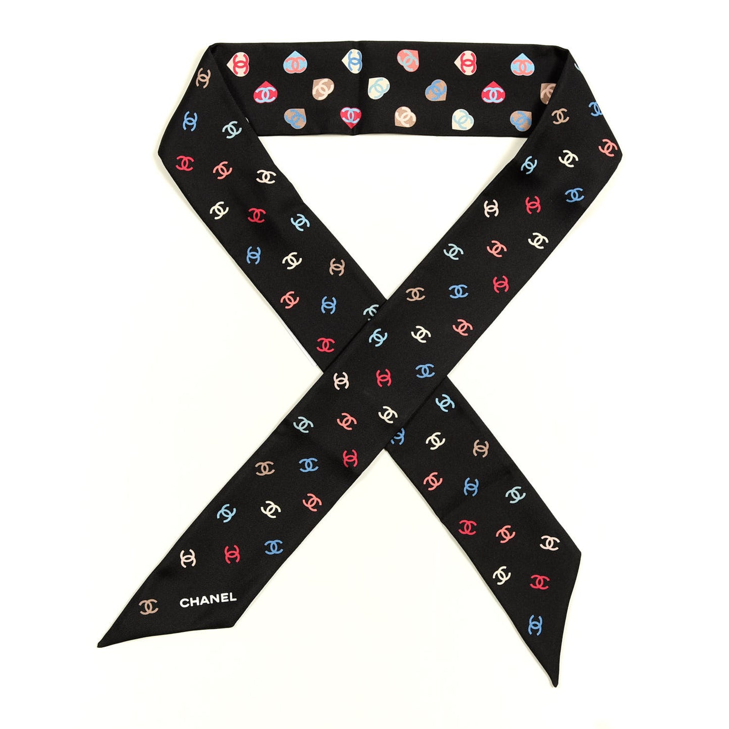 Silk Heart CC Slim Bandeau Scarf Black