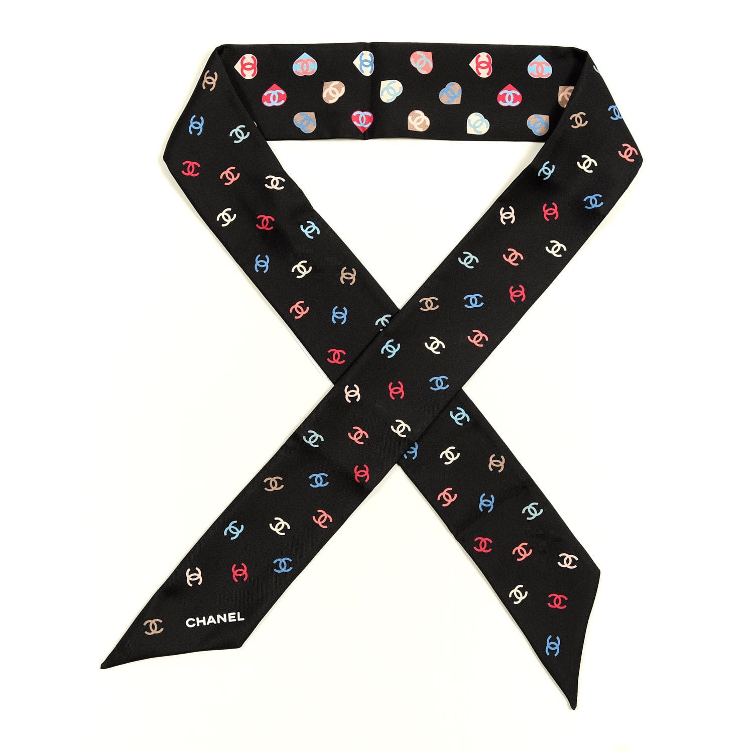 Chanel Silk Heart CC Slim Bandeau Scarf Black 1 of 3