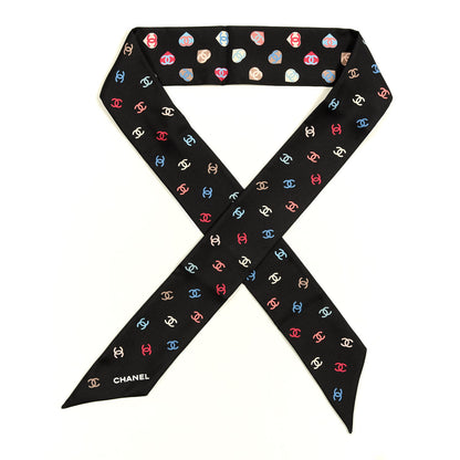Chanel Silk Heart CC Slim Bandeau Scarf Black 1 of 3