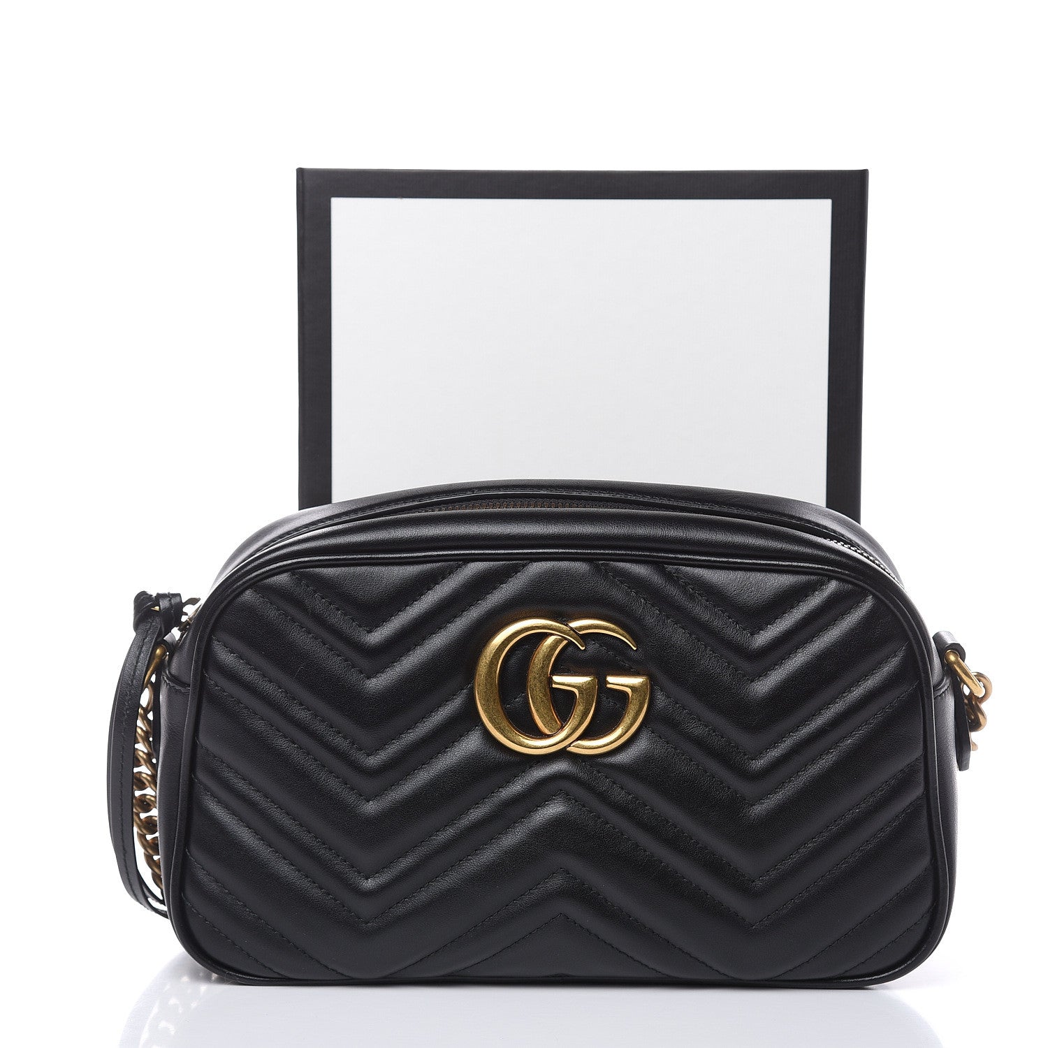 Gucci Calfskin Matelasse Small GG Marmont Chain Shoulder Bag Black 10 of 10