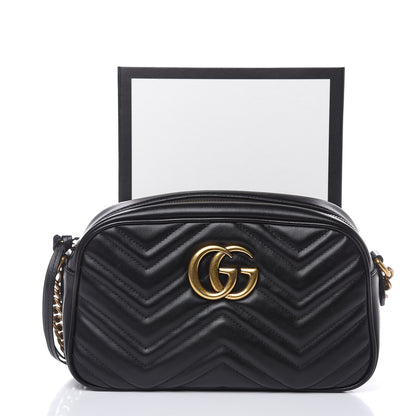 Gucci Calfskin Matelasse Small GG Marmont Chain Shoulder Bag Black 10 of 10