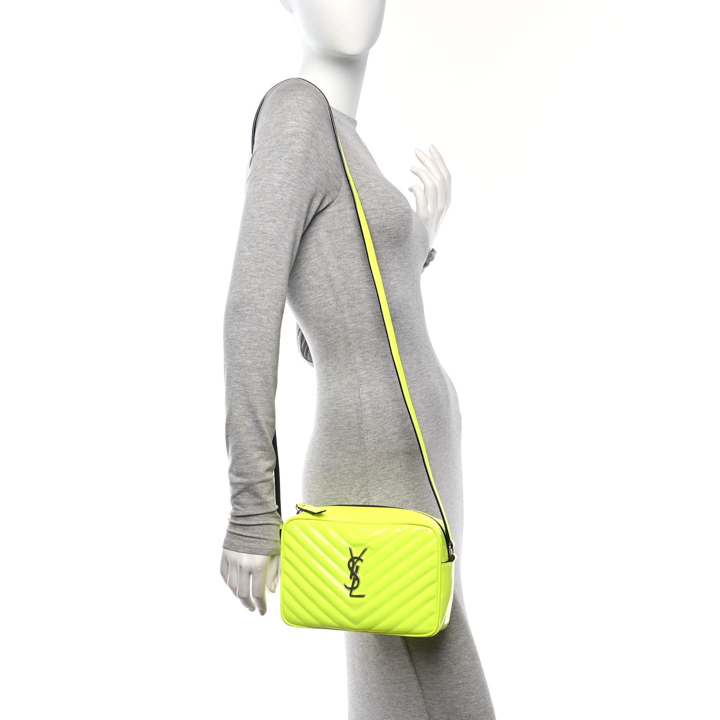 Patent Calfskin Matelasse Monogram Lou Camera Bag Neon Yellow