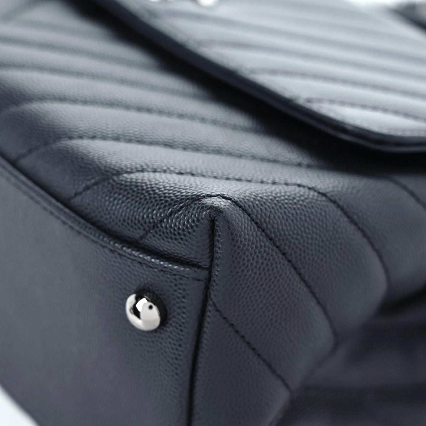 Caviar Chevron Quilted Small Coco Handle Flap Dark Grey