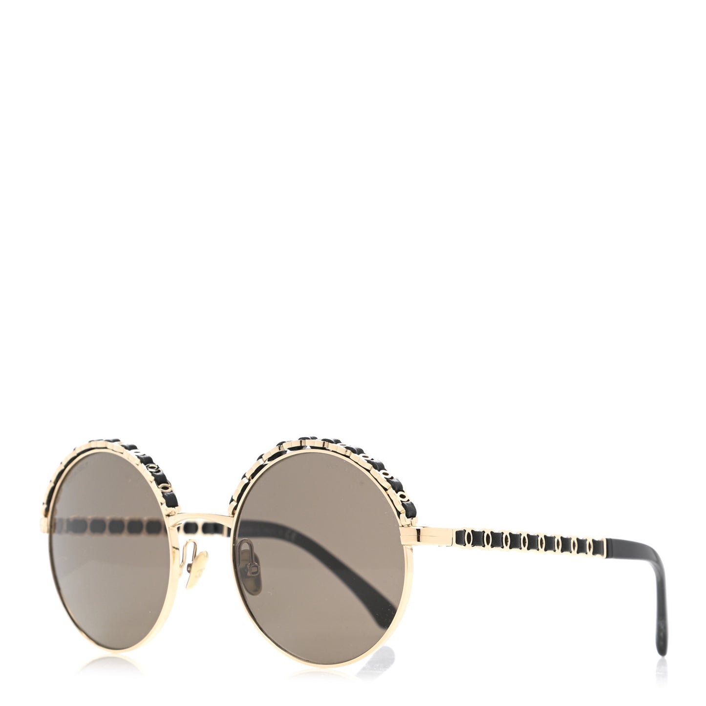 Metal Calfskin Round Chain Sunglasses 4265-Q Black
