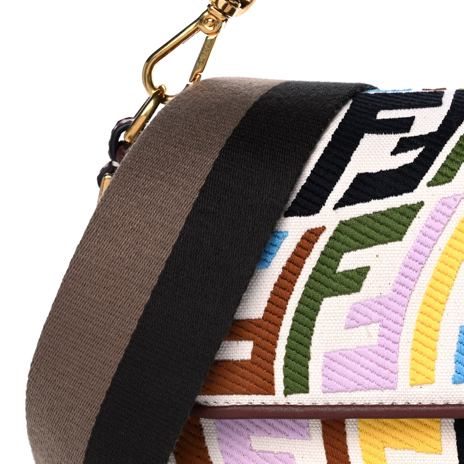 Fendi X SARA COLEMAN Canvas Vitello King Seta FF Fish Eye Embroidered Baguette Grezzo Multicolor Ghianda 10 of 13