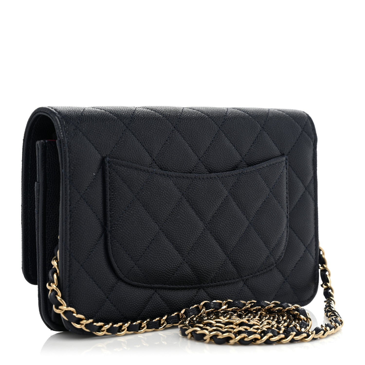 Chanel Caviar Quilted Perforated Metal Wallet On Chain WOC Navy 3 of 10