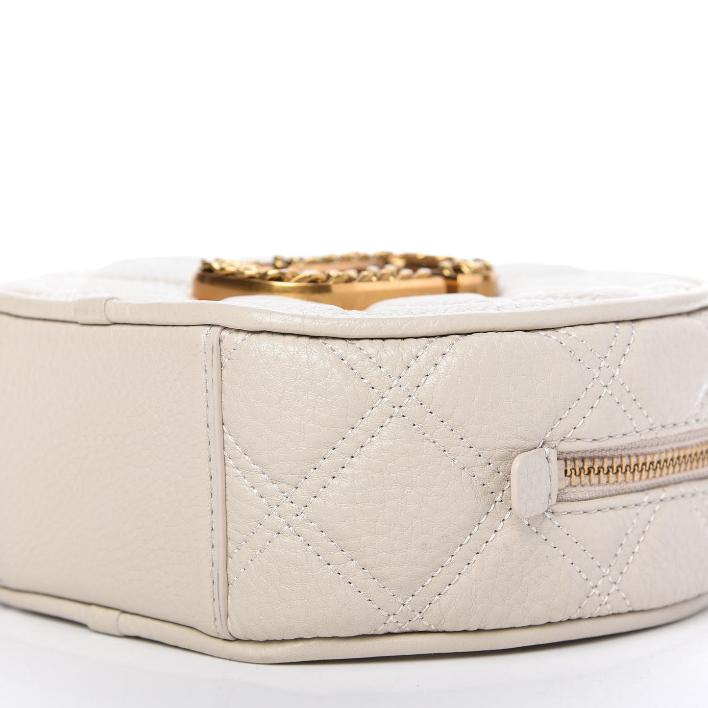 Grained Calfskin Quilted The Status Round Crossbody Oatmilk