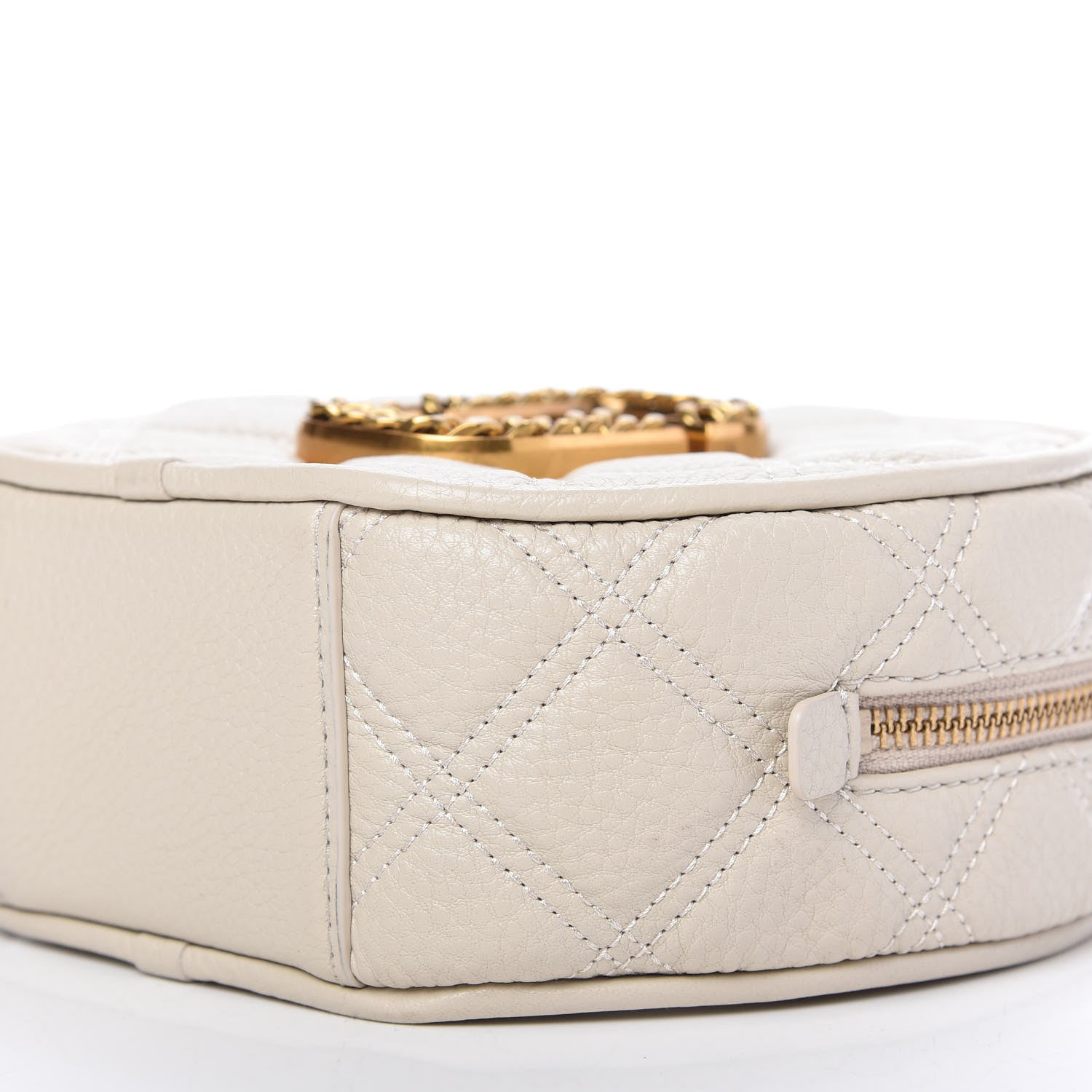 Marc Jacobs Grained Calfskin Quilted The Status Round Crossbody Oatmilk 7 of 11