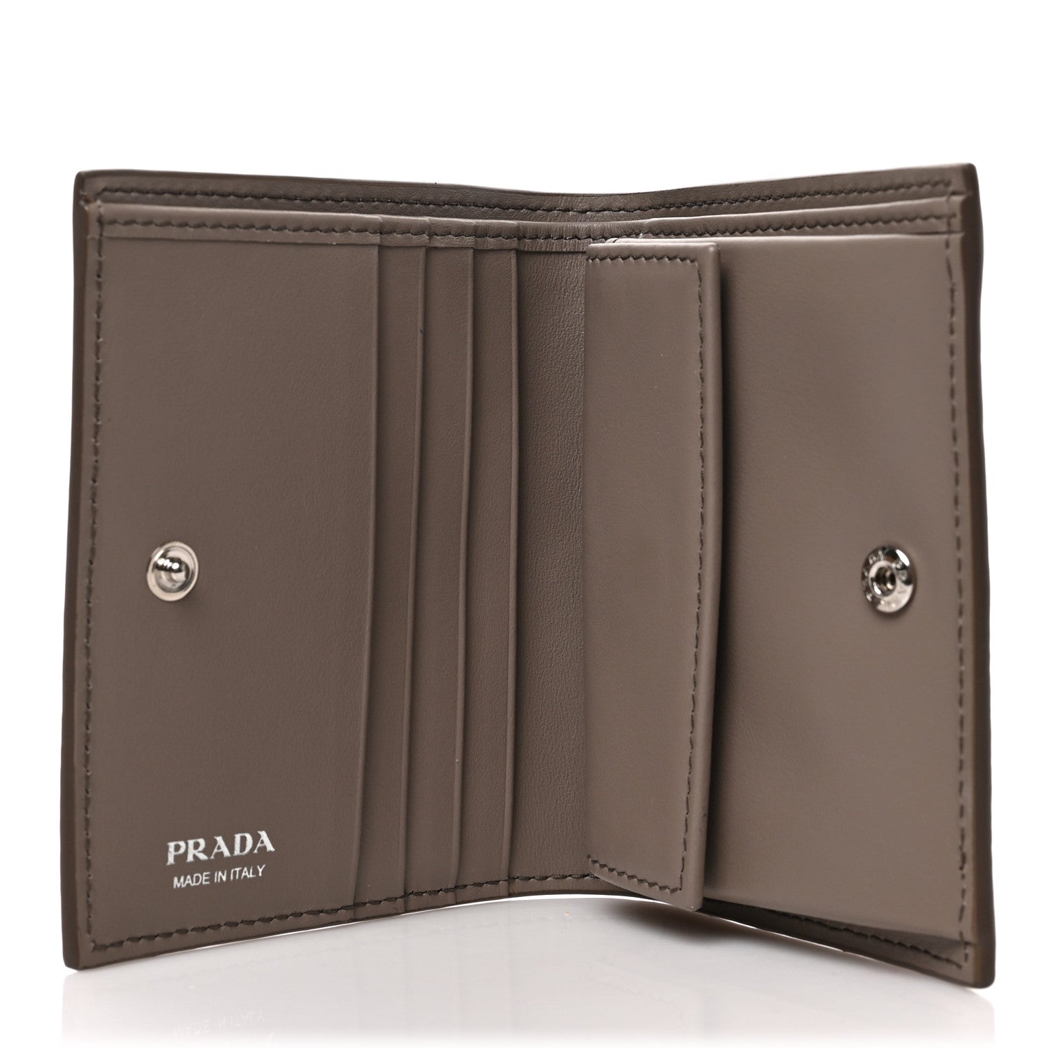 Prada Vitello Daino Metal Compact Snap Bi-Fold Wallet Argilla 5 of 6
