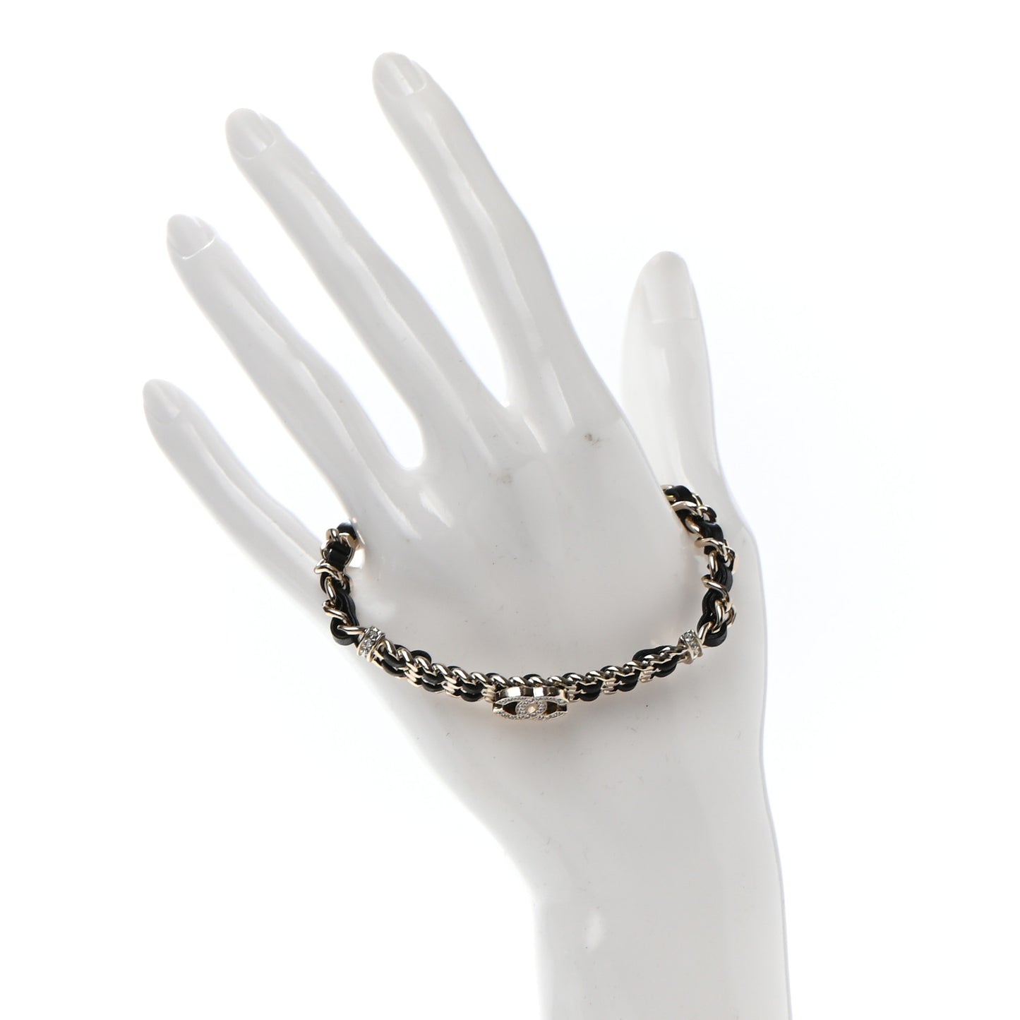 Lambskin Crystal CC Chain Bracelet Gold Black