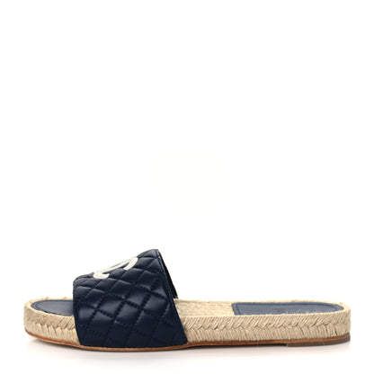 Chanel Lambskin Quilted CC Espadrille Slip On Sandals 40 Navy 1 of 10