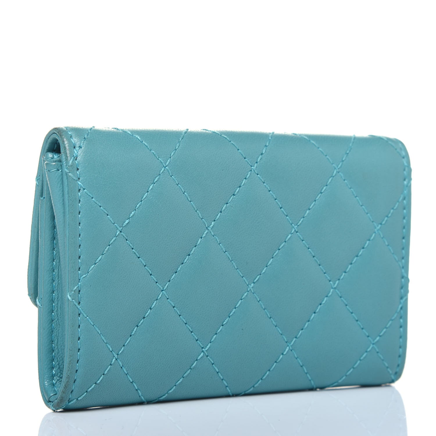 Chanel Lambskin Quilted Flap Card Holder Turquoise 3 of 18