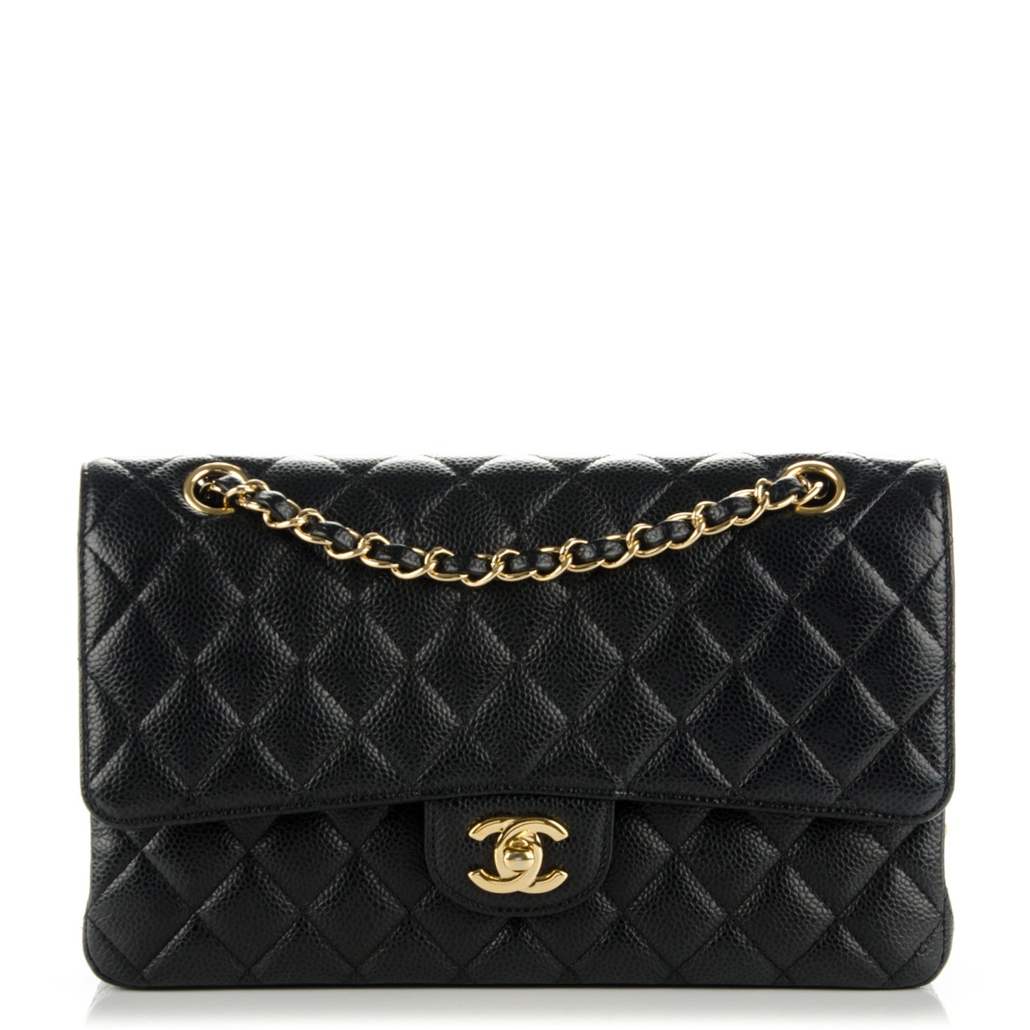 Caviar Quilted Medium Double Flap Black