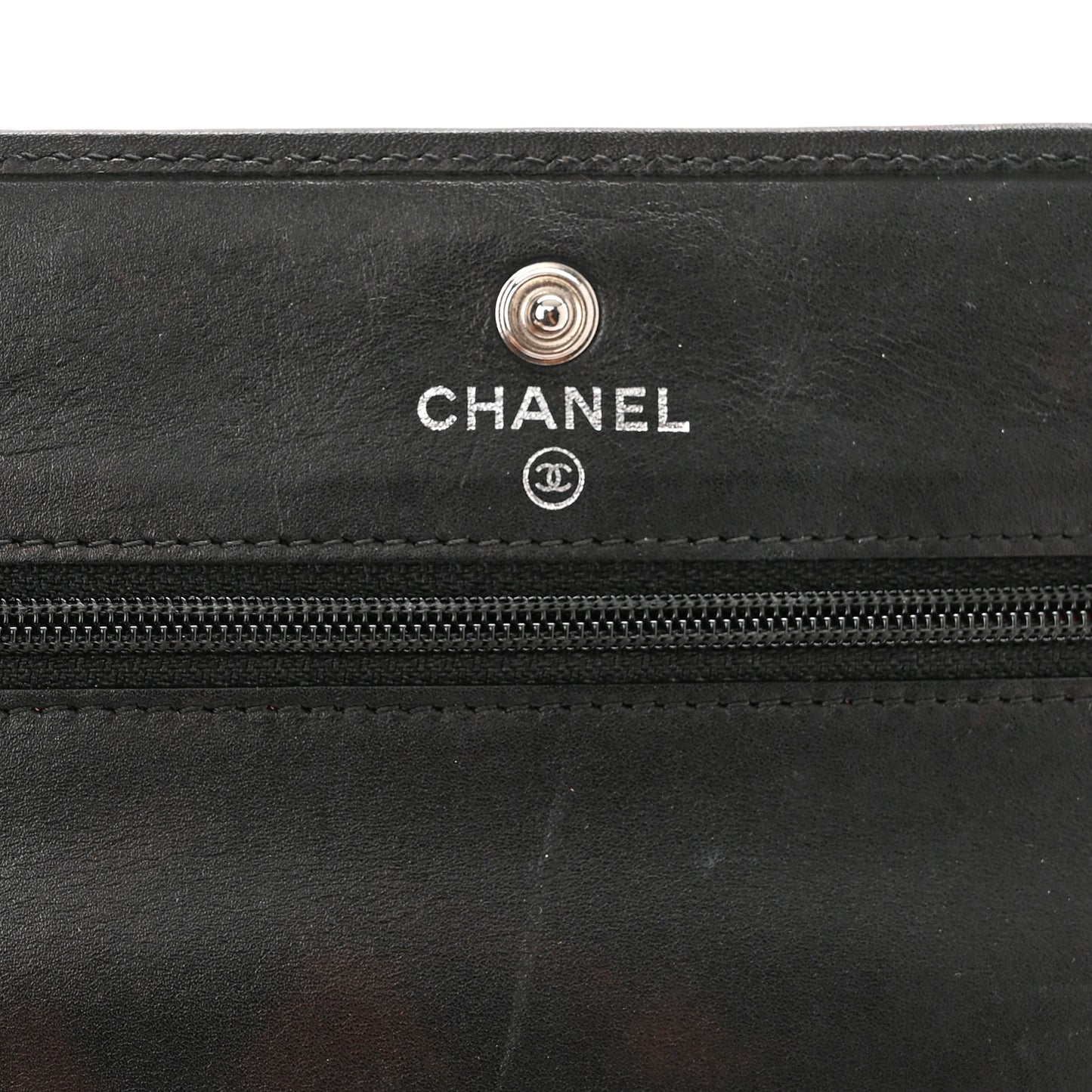Calfskin Quilted Cambon Wallet On Chain WOC Black