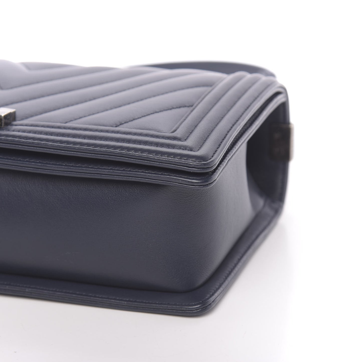 Calfskin Chevron Quilted New Medium Boy Flap Dark Navy Blue
