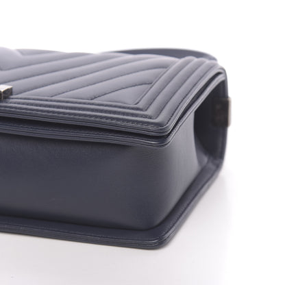 Chanel Calfskin Chevron Quilted New Medium Boy Flap Dark Navy Blue 10 of 10