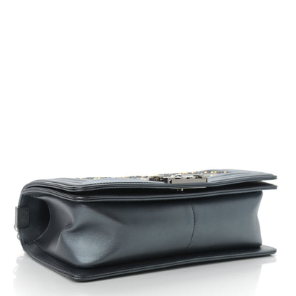 Chanel Metallic Calfskin Crystal Medium Boy Flap Dark Silver 4 of 11