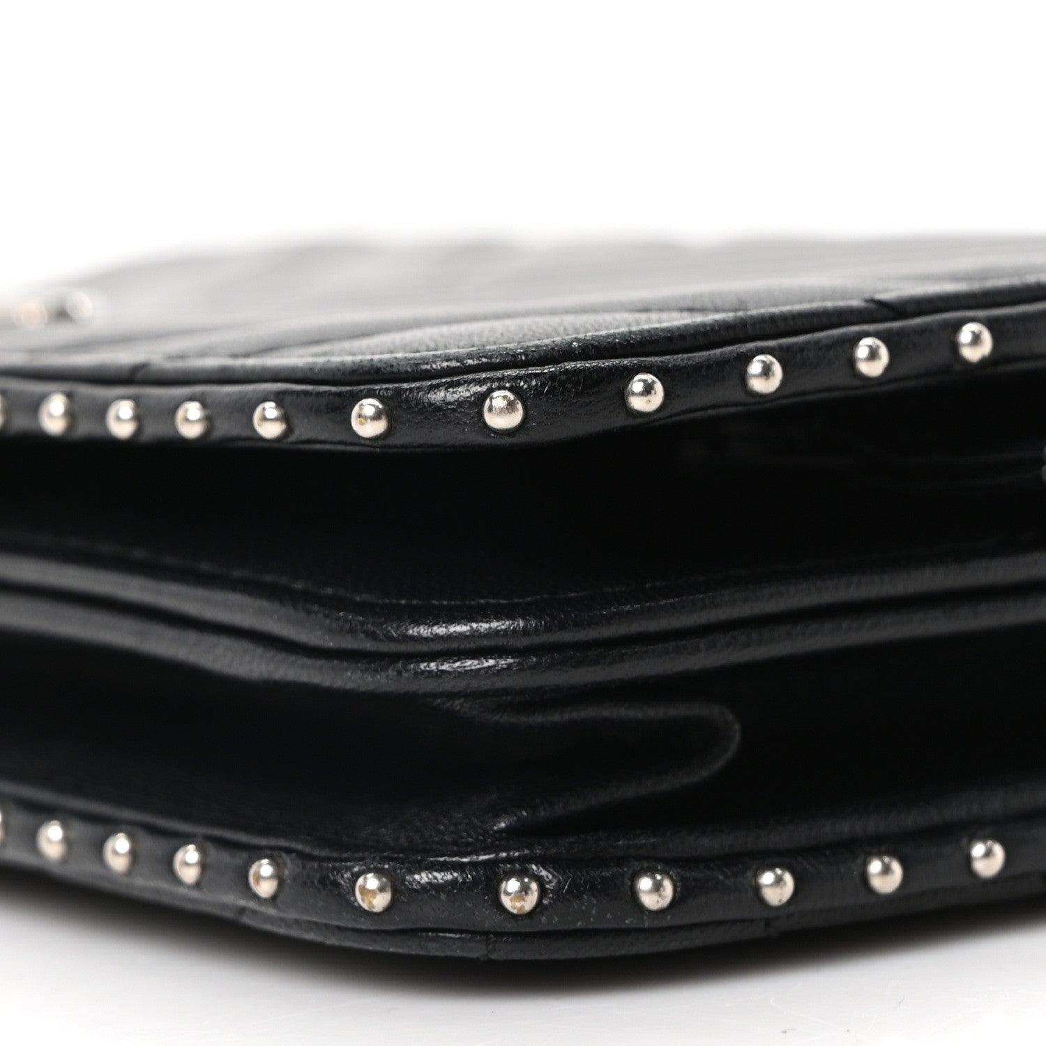 Chanel Lambskin Chevron Quilted Studded Wallet On Chain WOC Black 11 of 11