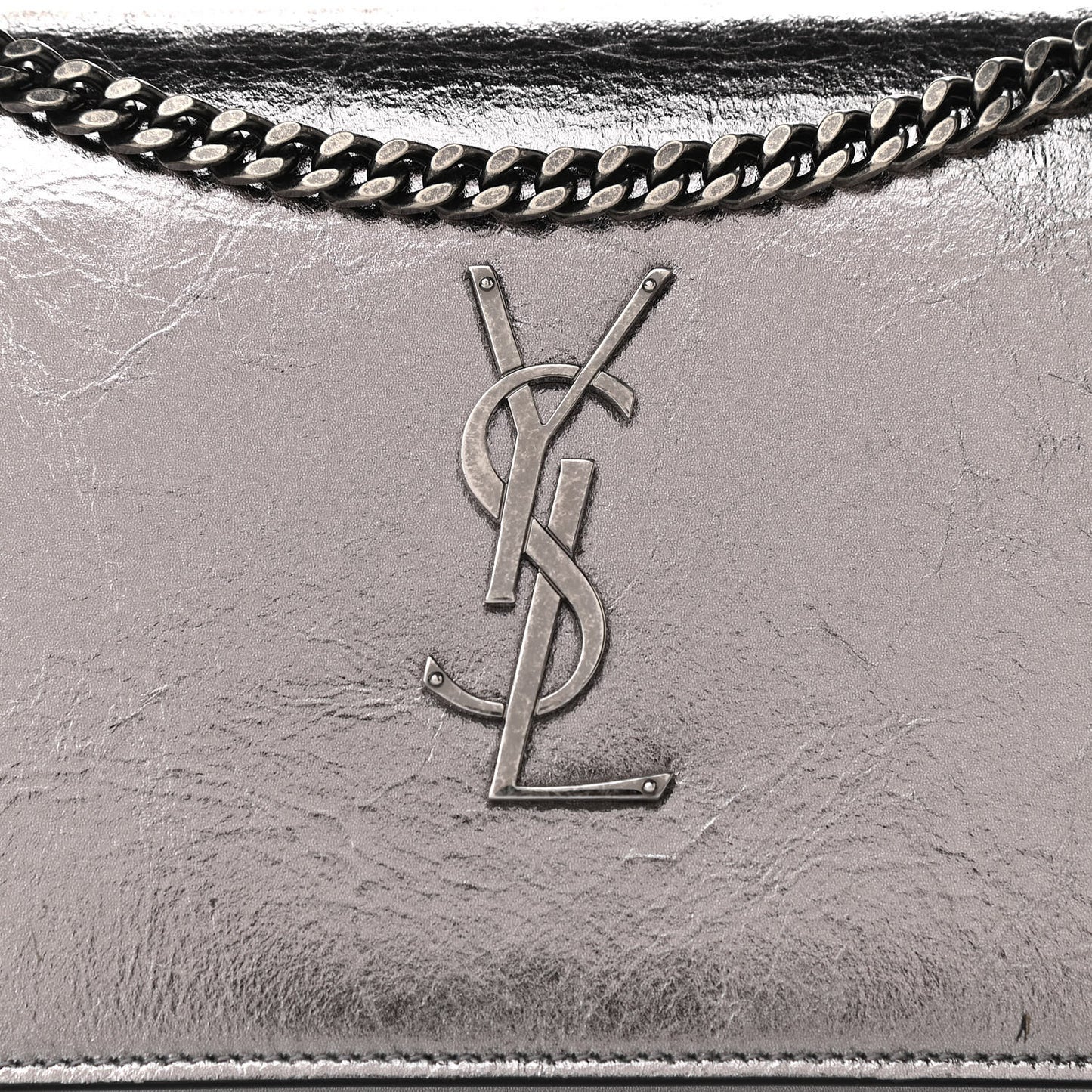 Metallic Calfskin Monogram Chain Wallet Argento