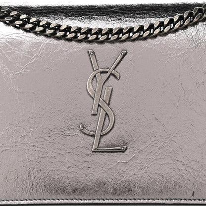 Saint Laurent Metallic Calfskin Monogram Chain Wallet Argento 9 of 11
