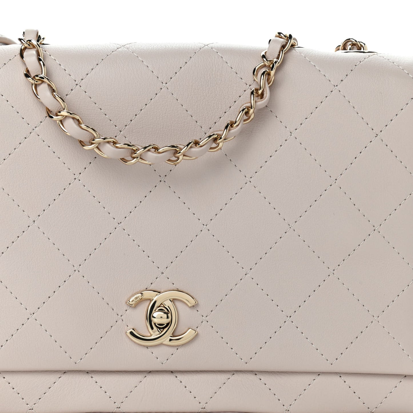 Calfskin Stitched Flap Light Beige