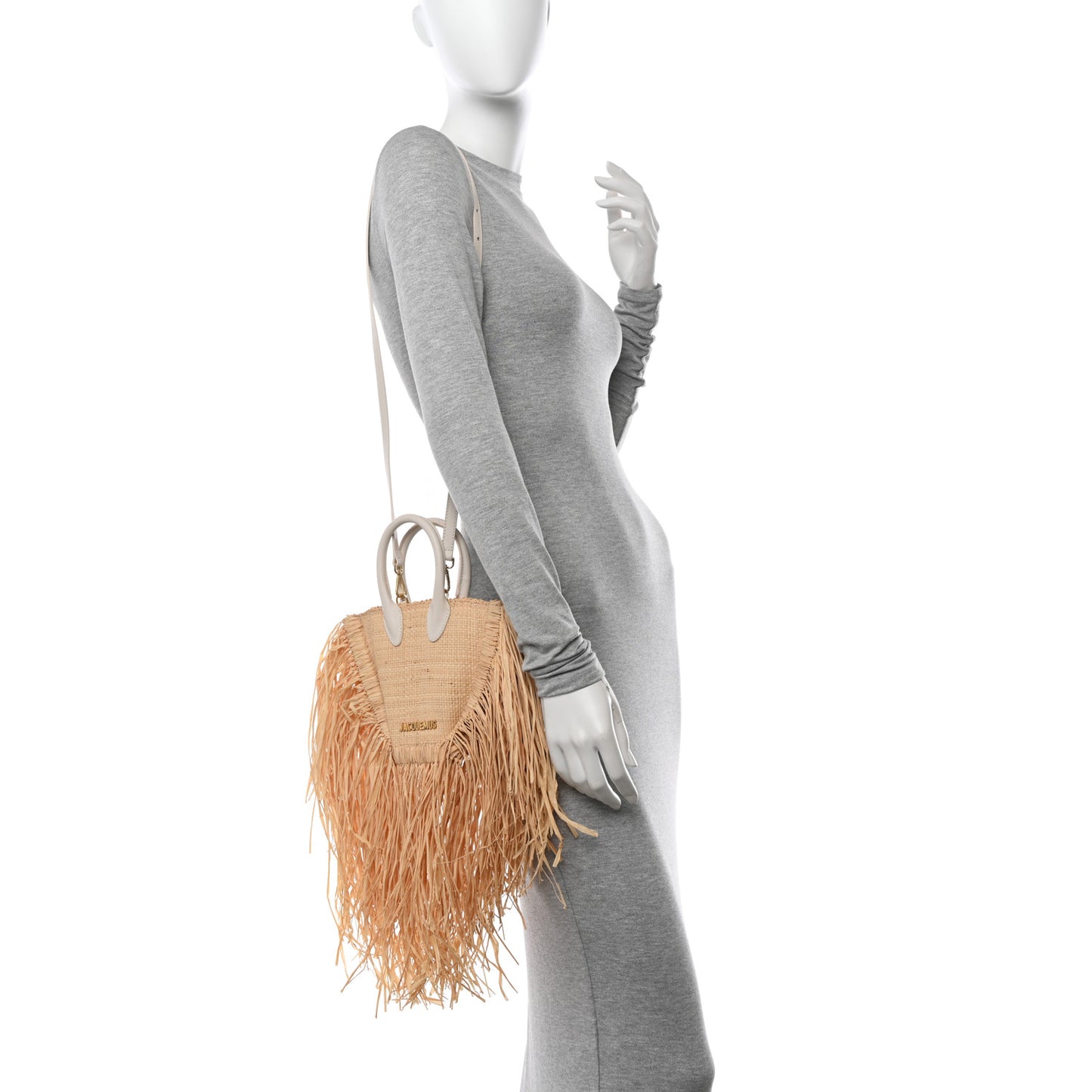 Raffia Woven Calfskin Le Petit Baci Natural White
