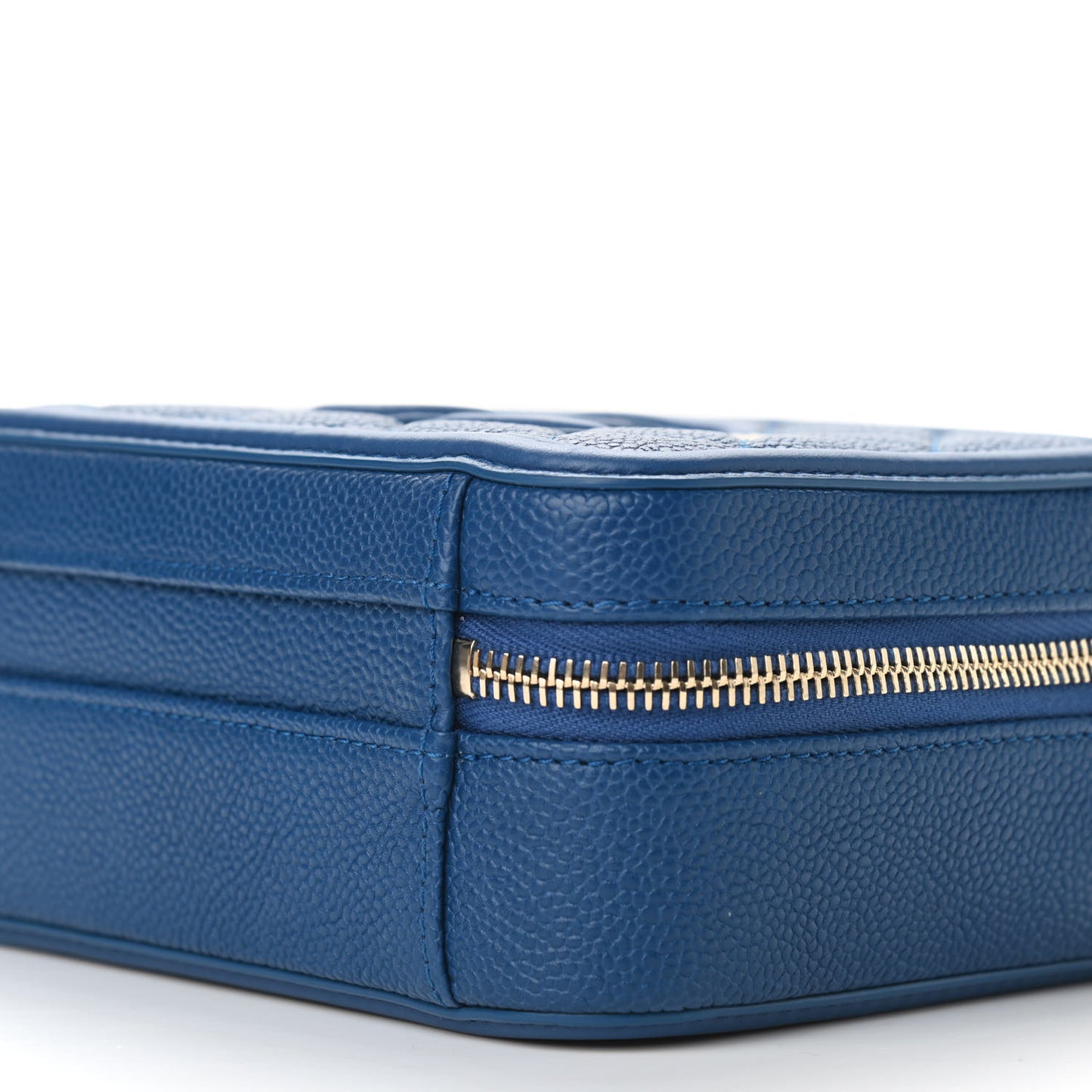 Caviar Quilted Small CC Filigree Vanity Case Dark Blue