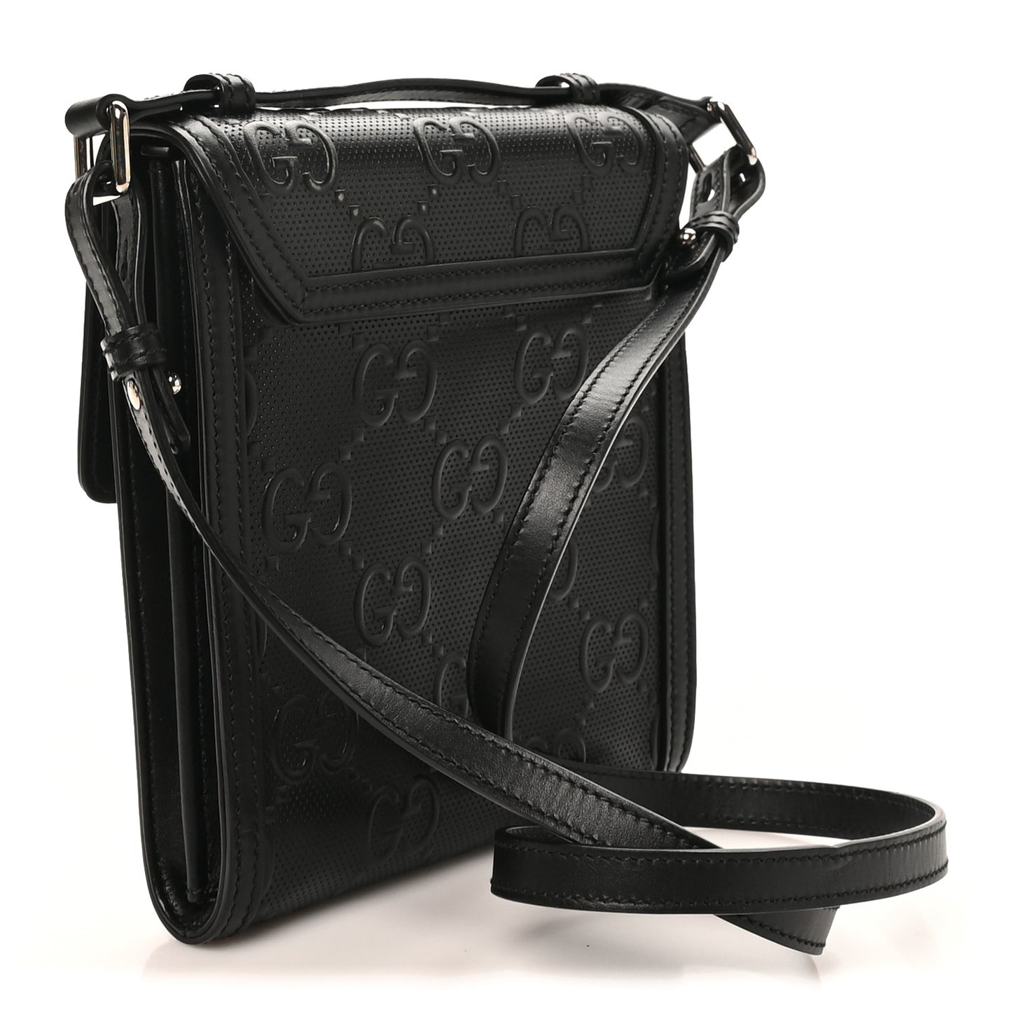 Calfskin GG Tennis Embossed Messenger Bag Black