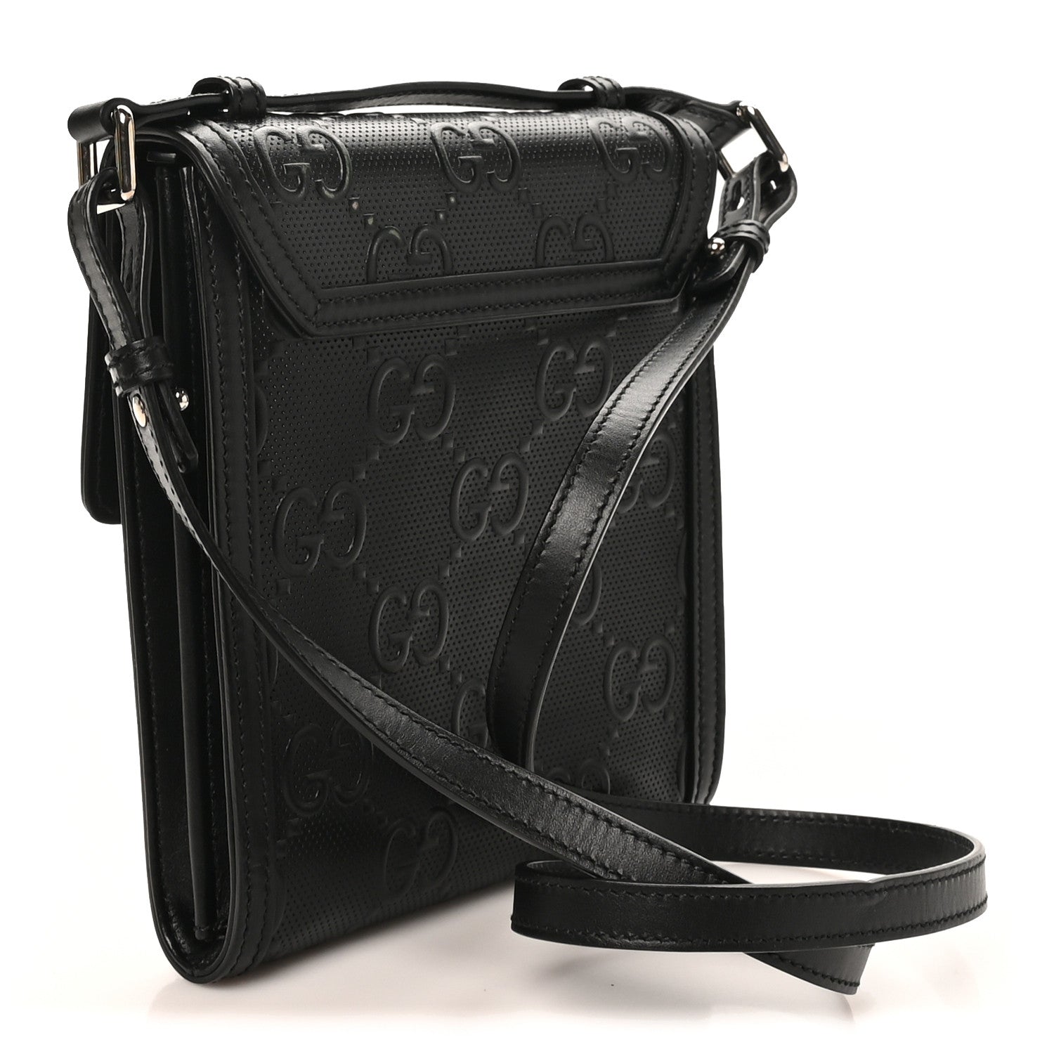 Gucci Calfskin GG Tennis Embossed Messenger Bag Black 3 of 11