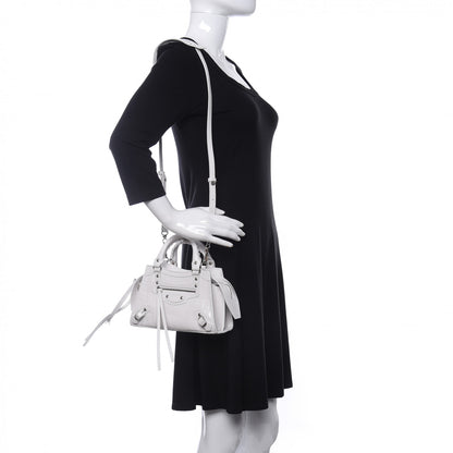 Balenciaga Semi Shiny Calfskin Crocodile Embossed Neo Classic Silver Hardware Mini City White 2 of 9