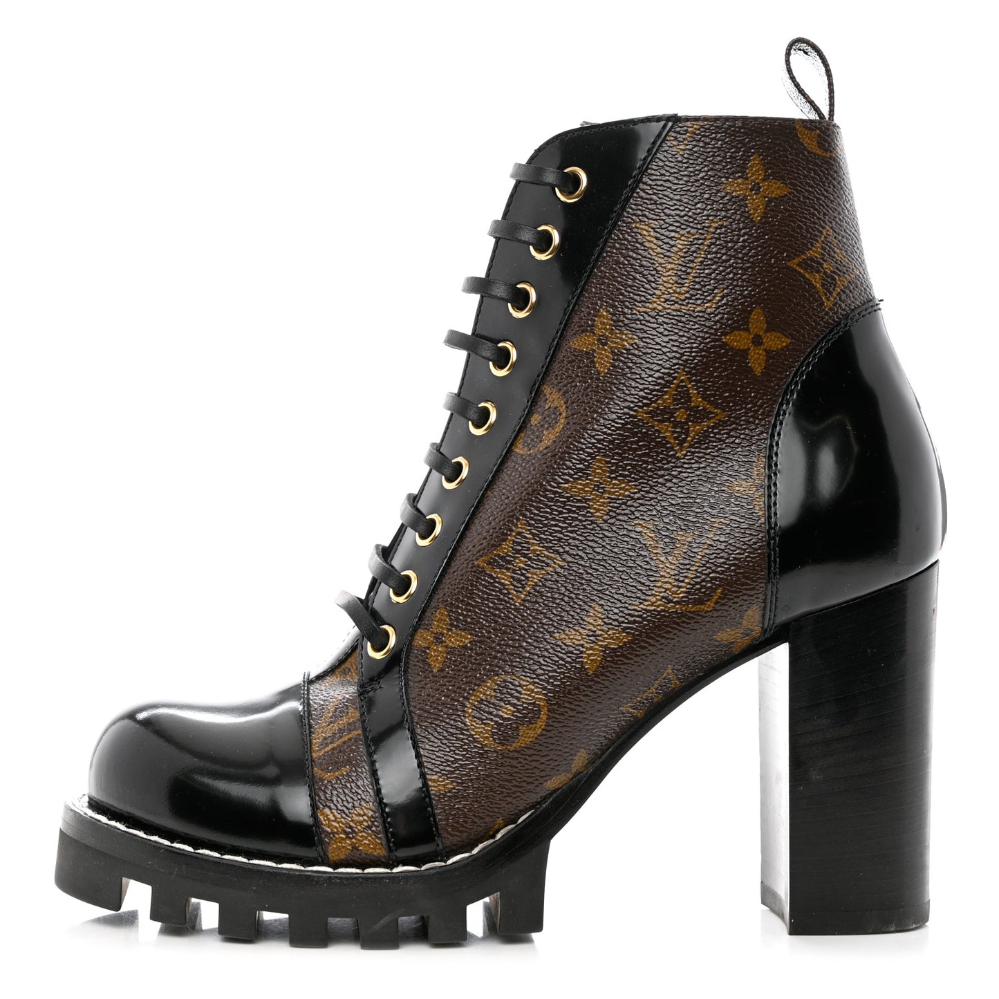 Patent Calfskin Monogram Star Trail Ankle Boots 38 Black