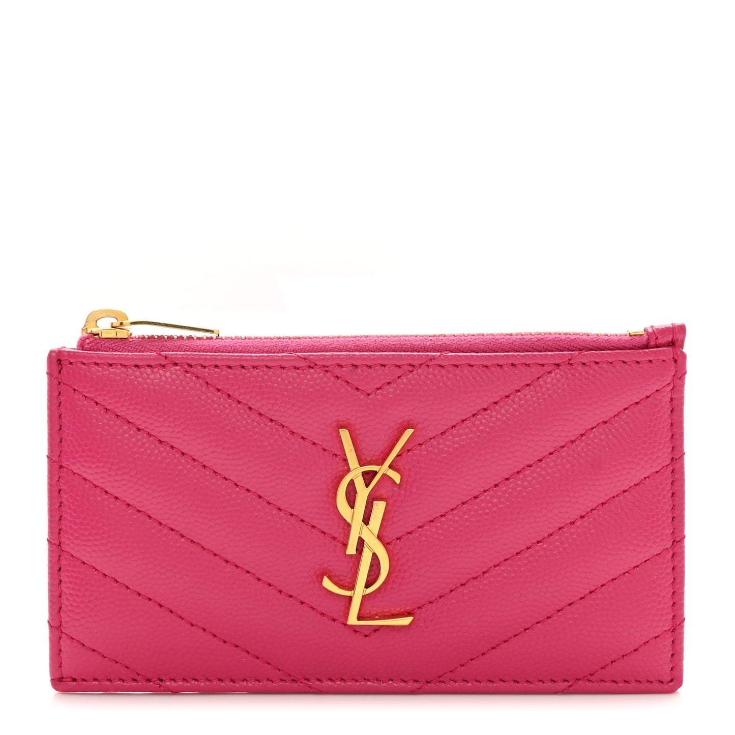Grain De Poudre Matelasse Chevron Monogram Fragments Zippered Card Case Fresh Fuxia