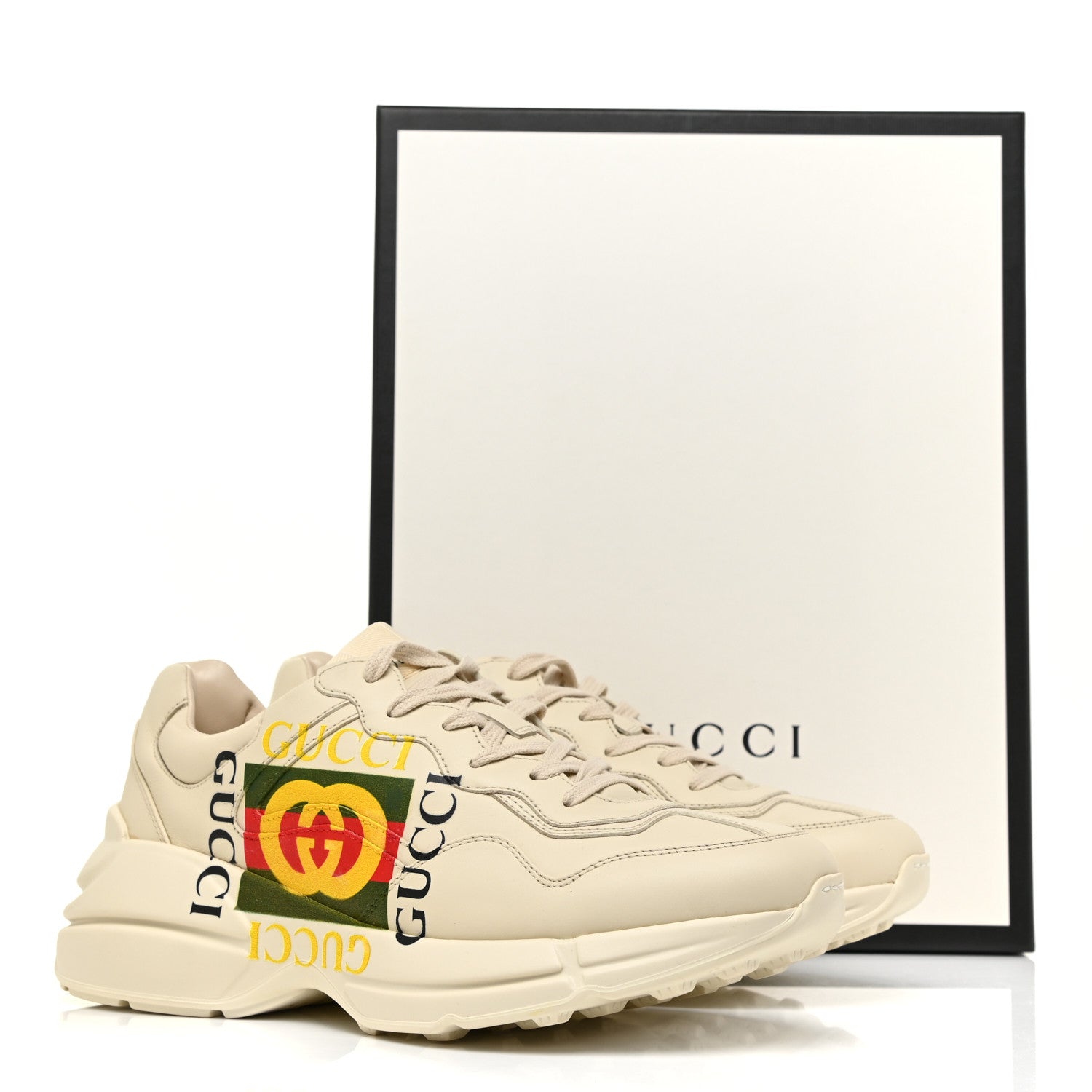 Gucci Calfskin Interlocking G Logo Mens Rhyton Sneakers 8 Ivory 9 of 9