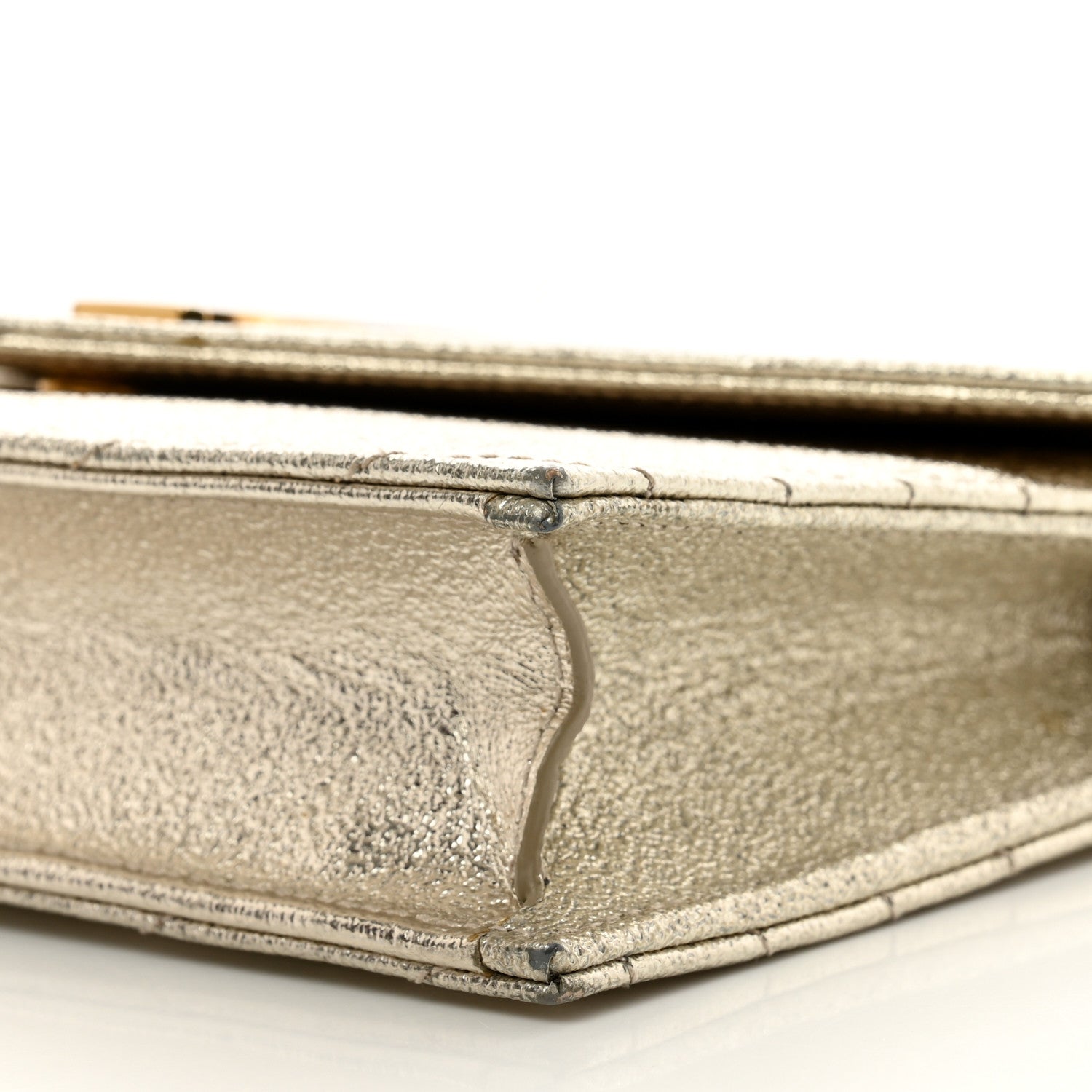 Saint Laurent Metallic Crackled Calfskin Matelasse Chevron Monogram Envelope Chain Wallet Gold 9 of 11