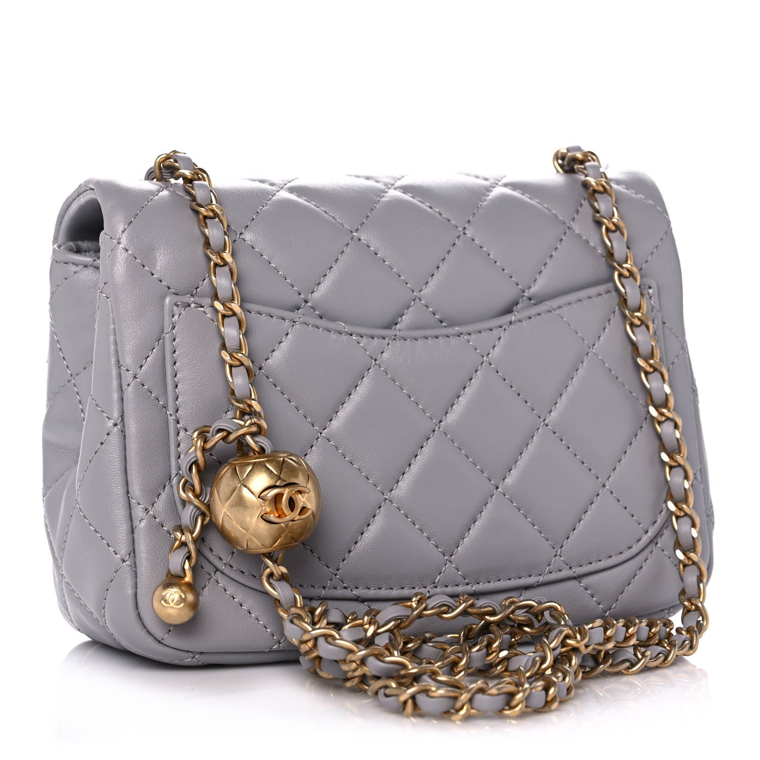 Chanel Lambskin Quilted Mini Pearl Crush Flap Light Grey 3 of 12