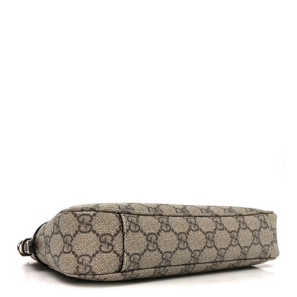 Gucci GG Supreme Monogram Textured Calfskin Small Emblem Shoulder Bag Beige Dark Brown 4 of 11