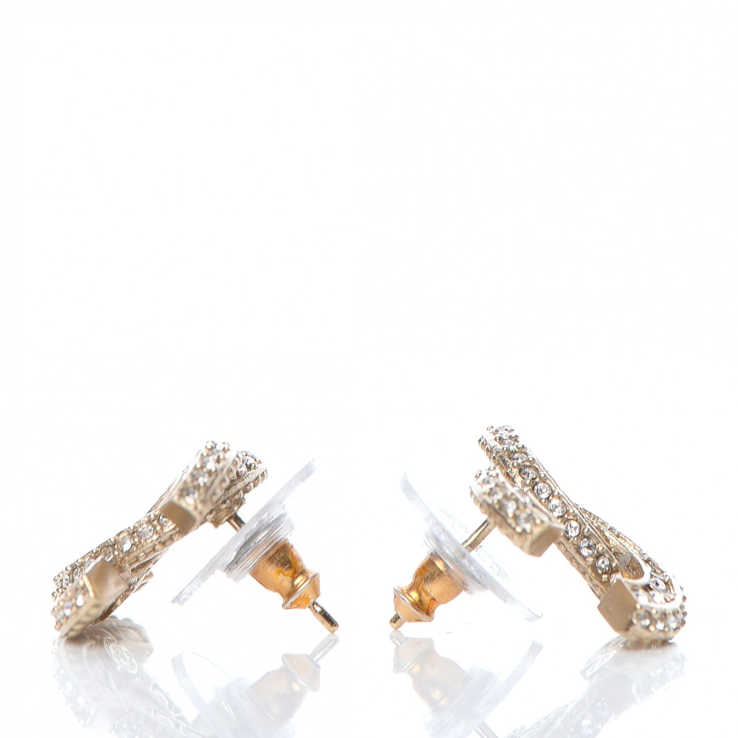 Chanel Crystal Timeless CC Earrings Light Gold 3 of 5