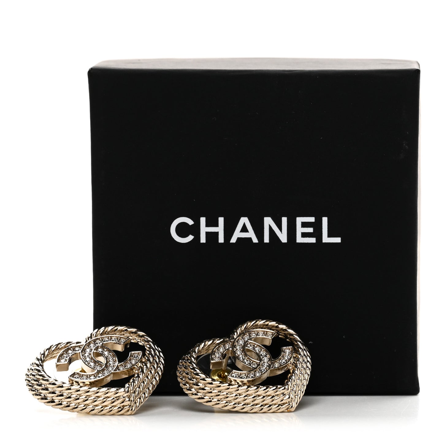 Crystal CC Twist Heart Earrings Gold