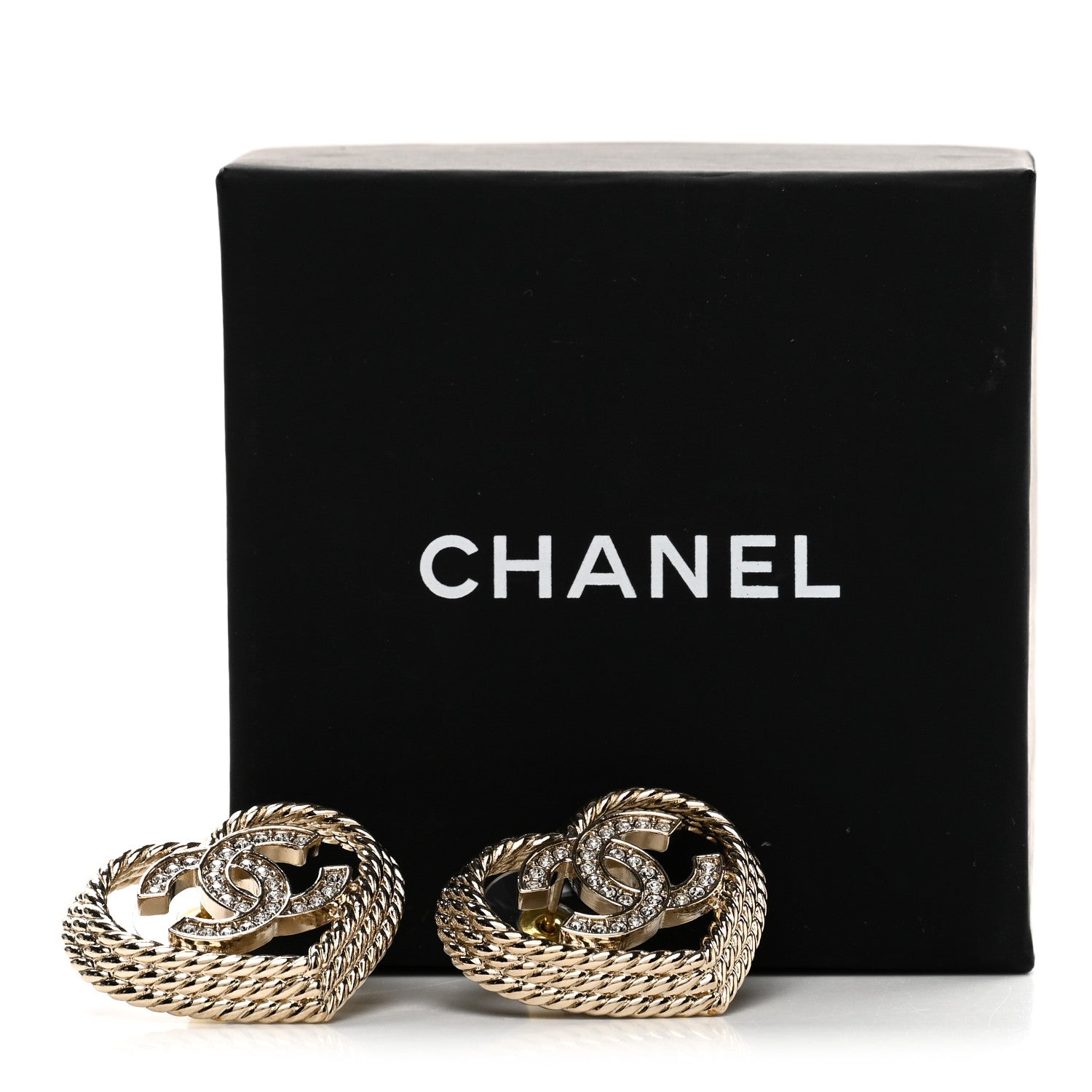 Chanel Crystal CC Twist Heart Earrings Gold 5 of 5